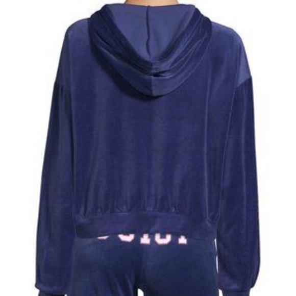 Juicy Couture Cropped Velour Hoodie Sweatshirt Blue Size S - Picture 4 of 10